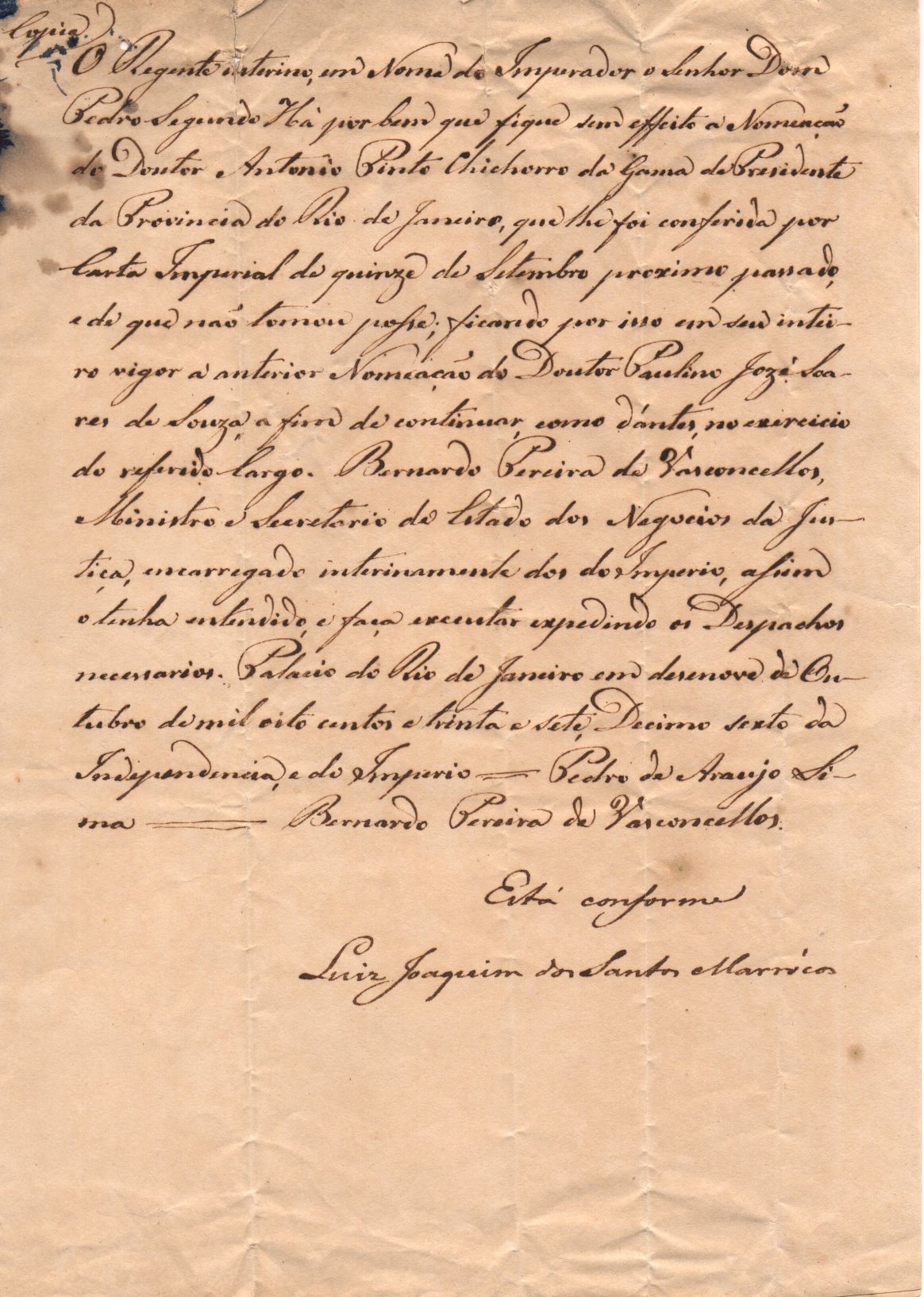 [ARAÚJO LIMA — Copy document, in Portuguese with translation, | Sophie Dupré Autographs