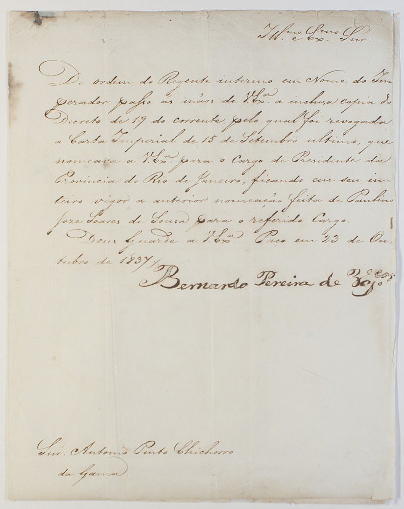 PEREIRA DE VASCONCELLOS — Document signed in his bold hand, in Portuguese with translation, | Sophie Dupré Autographs