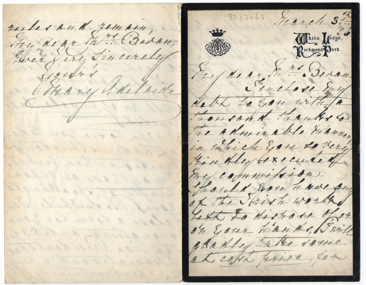 MARY ADELAIDE — Autograph letter signed to Mrs Bevan | Sophie Dupré Autographs