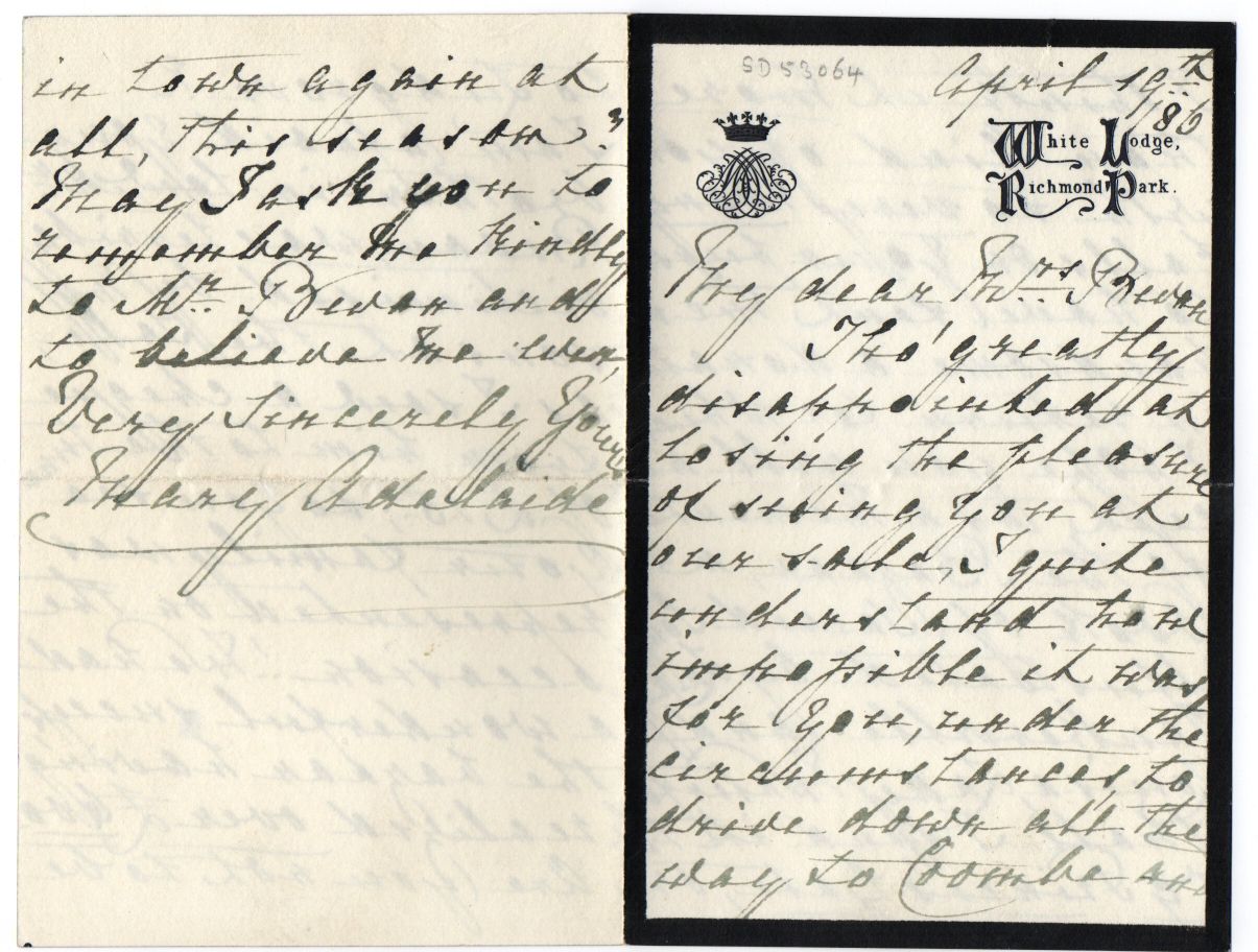 MARY ADELAIDE — Autograph letter signed to Mrs Bevan | Sophie Dupré Autographs