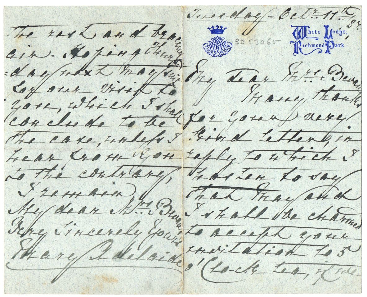 MARY ADELAIDE — Autograph letter signed to Mrs Bevan | Sophie Dupré Autographs