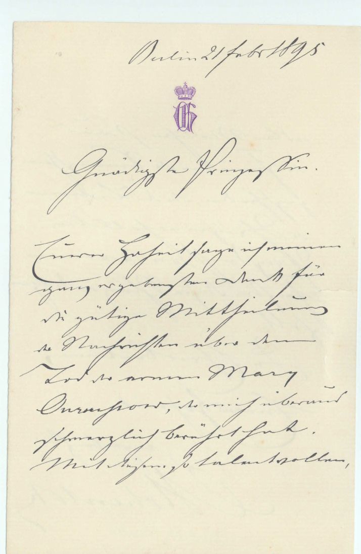HOHENLOHE — Autograph letter signed, in German with transcription and translation, | Sophie Dupré Autographs