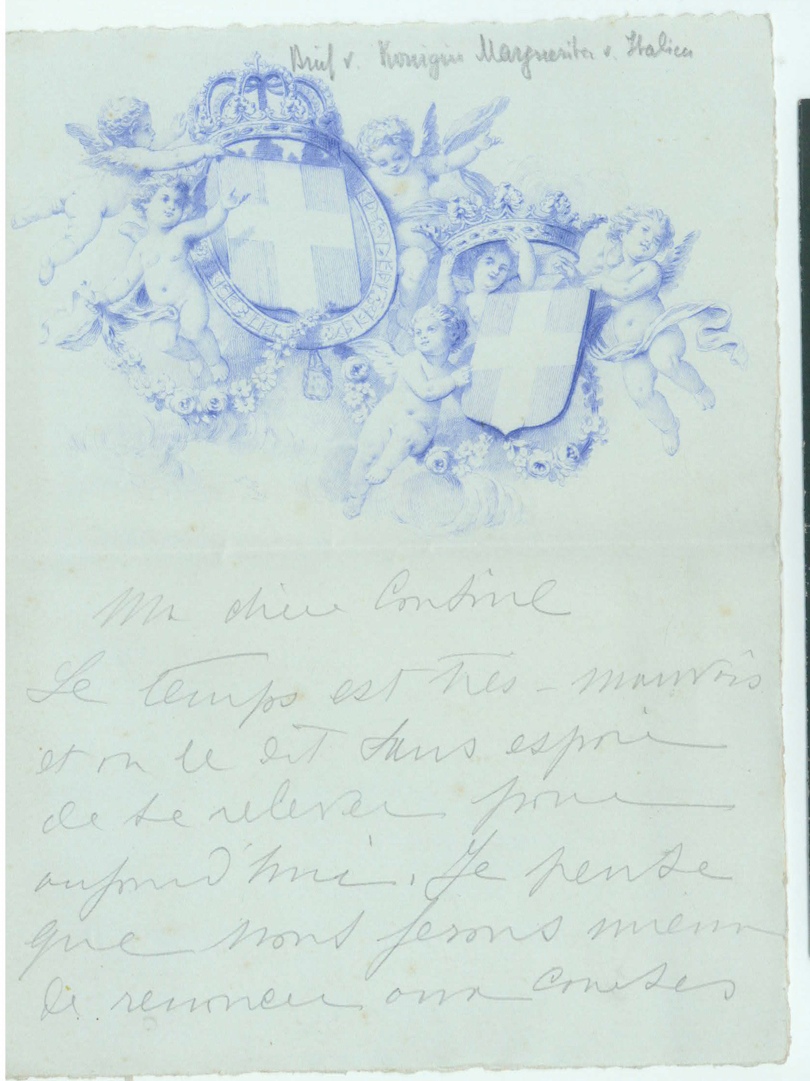 MARGHERITA — Autograph letter signed, in pencil, in French with translation, | Sophie Dupré Autographs