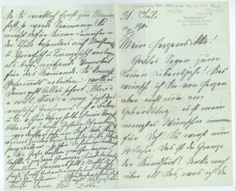 MARIE — Long autograph letter signed, in German, to her son 'Ikko' ( Heinrich XXXV ) | Sophie Dupré Autographs
