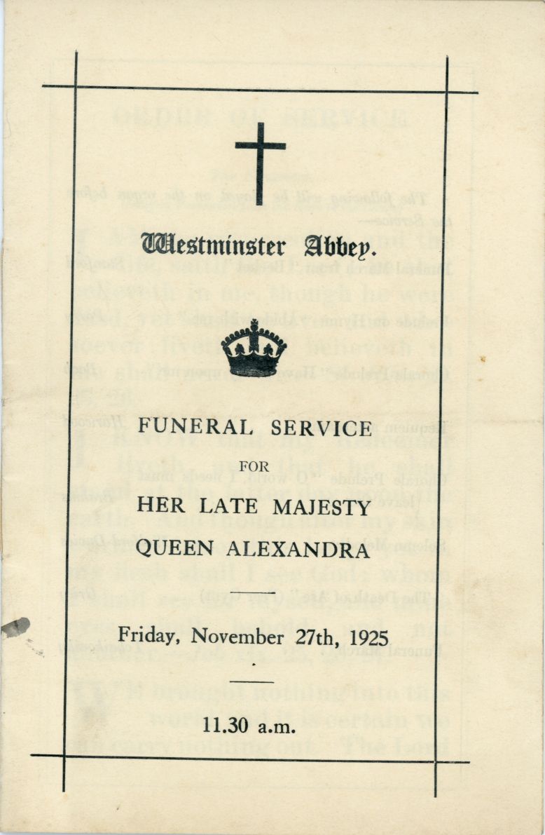 [ALEXANDRA — Funeral Service, including a list of the organ music to be played | Sophie Dupré Autographs