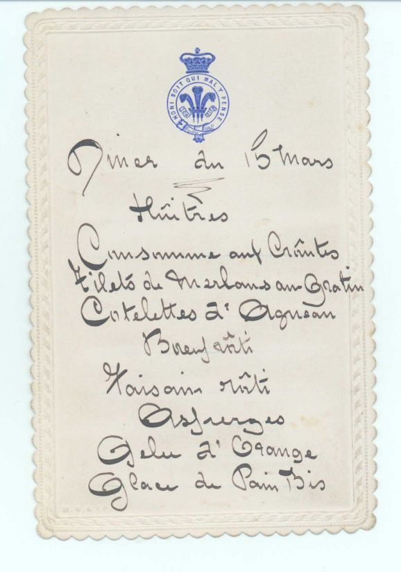 [EDWARD VII — Menu for Dinner when Prince of Wales, | Sophie Dupré Autographs