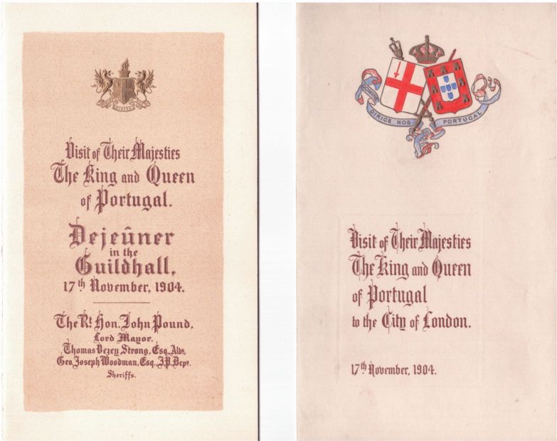 [CARLOS I — Finely printed menu of the Déjeuner at Guildhall on their visit to the City, | Sophie Dupré Autographs