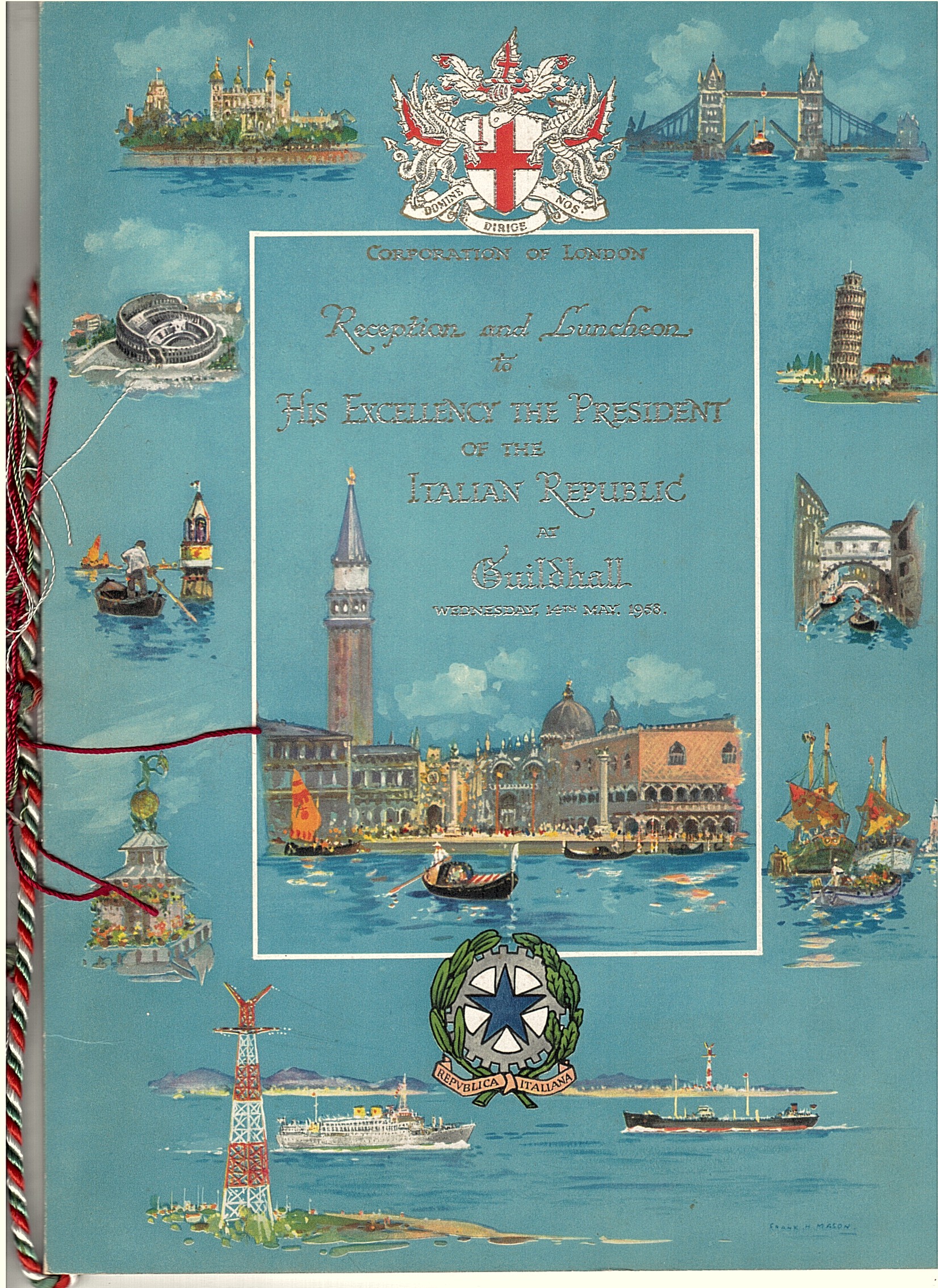 [GRONCHI — Beautiful menu for his reception and luncheon at Guildhall, | Sophie Dupré Autographs