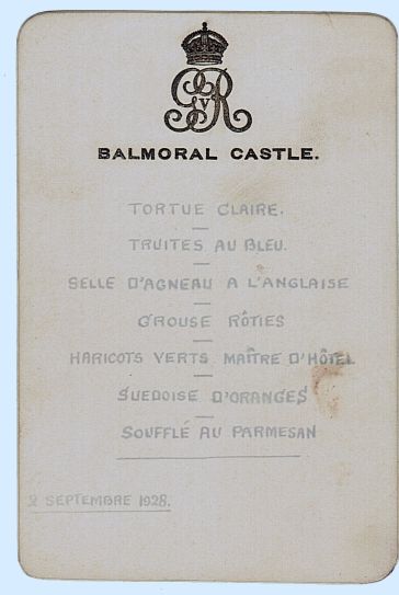 [GEORGE V — Menu (for dinner) in French, | Sophie Dupré Autographs