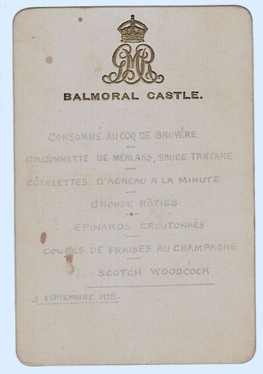 [GEORGE V — Menu (for dinner) in French, | Sophie Dupré Autographs