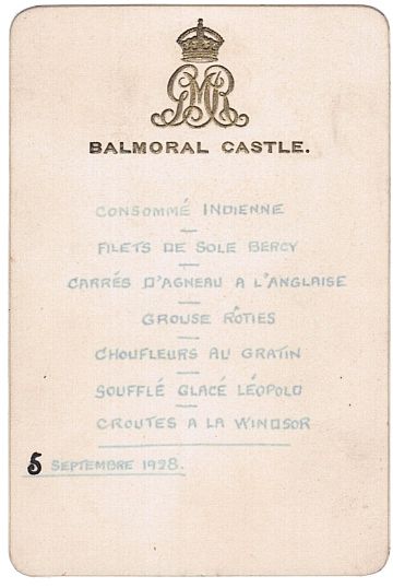 [GEORGE V — Menu (for dinner) in French, | Sophie Dupré Autographs