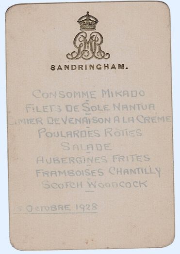 [GEORGE V — Menu (for dinner) in French, | Sophie Dupré Autographs
