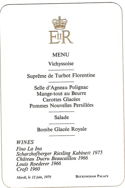 [ELIZABETH II — Printed Menu, in French, of five courses, | Sophie Dupré Autographs