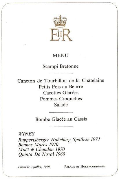 [ELIZABETH II — Printed Menu, in French, of three courses, | Sophie Dupré Autographs