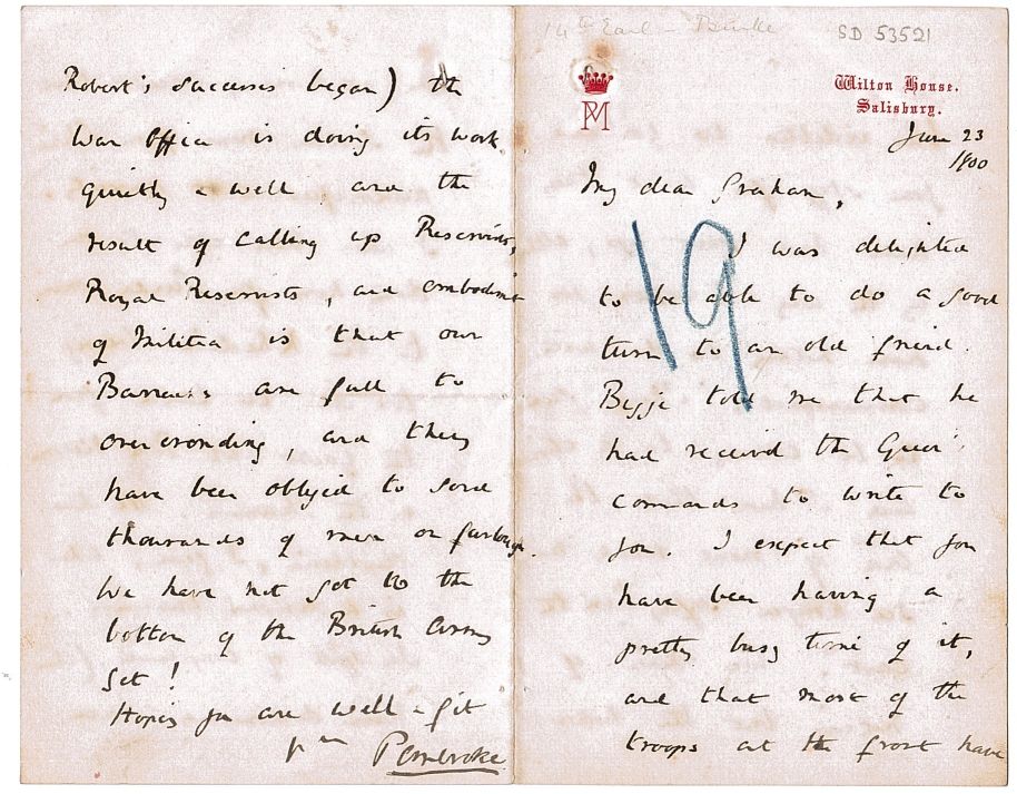 PEMBROKE — Autograph letter signed to 'My dear Graham', | Sophie Dupré Autographs