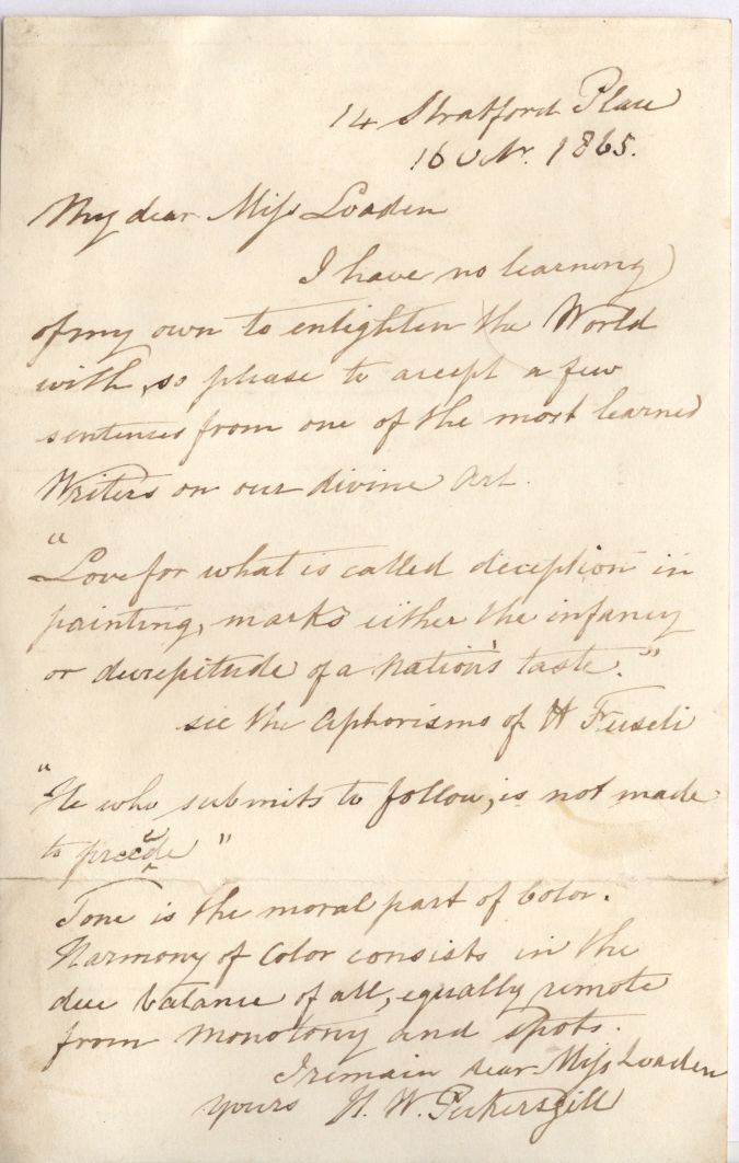 PICKERSGILL — Autograph letter signed to Miss Loaden, | Sophie Dupré Autographs