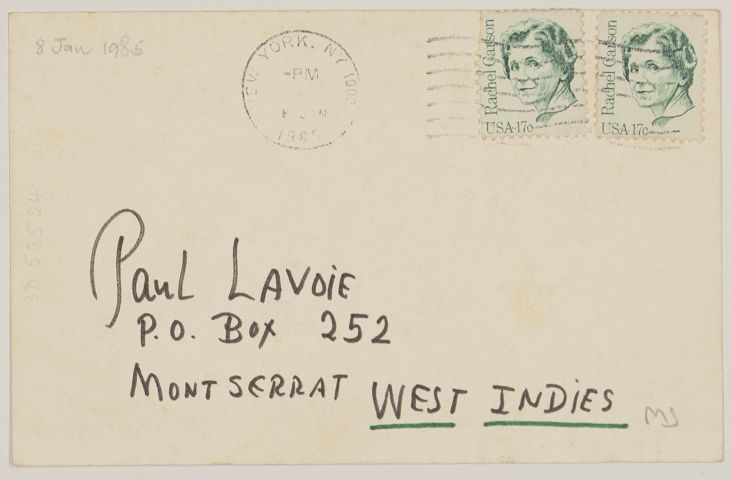 ROREM — Autograph postcard signed 'N.R.' to Paul Lavoie in Montserrat, West Indies, | Sophie Dupré Autographs