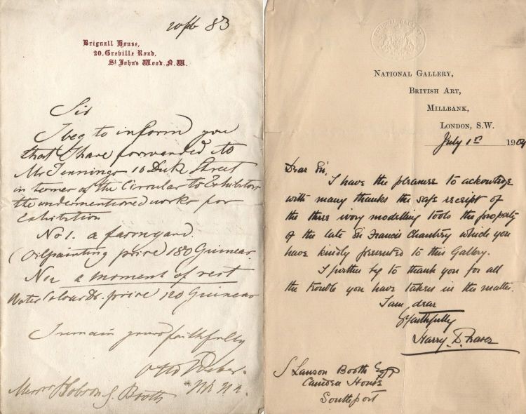 ATKINSON ART GALLERY, SOUTHPORT — Group of 10 autograph letters signed, mostly by 19th century artists, | Sophie Dupré Autographs