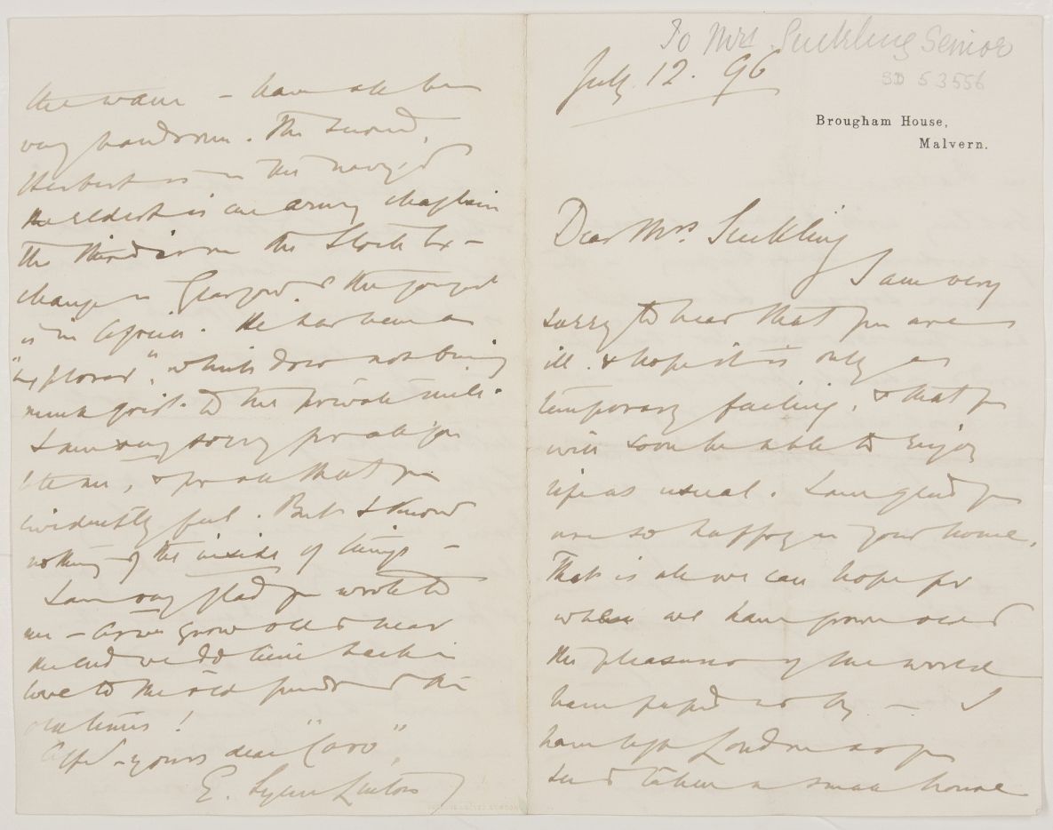LINTON — Autograph letter signed to Mrs Suckling senior, | Sophie Dupré Autographs