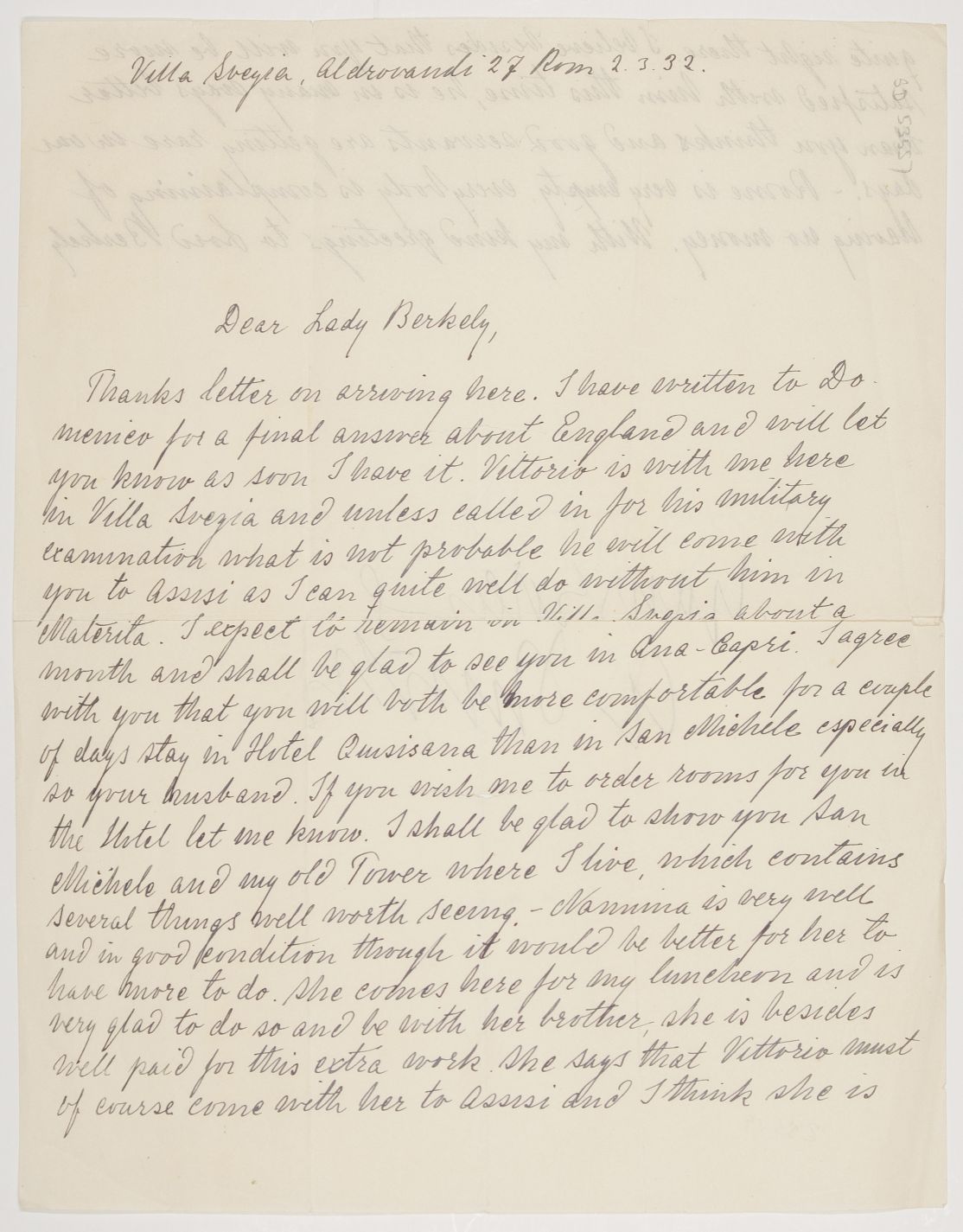 MUNTHE — Letter signed to Lady Berkeley, | Sophie Dupré Autographs