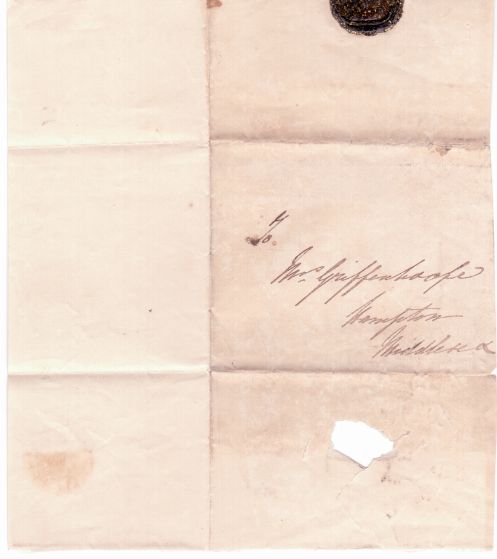 WILLIAM IV — Autograph letter cover, unsigned, to Mrs Griffenhoofe in Hampton, | Sophie Dupré Autographs