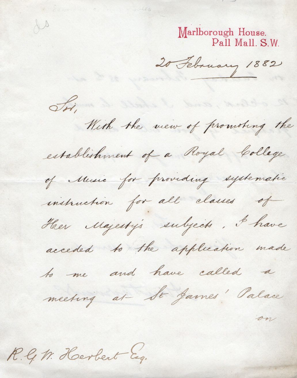 EDWARD VII — Letter signed ('Albert Edward') to [R.G].W.  HERBERT , | Sophie Dupré Autographs