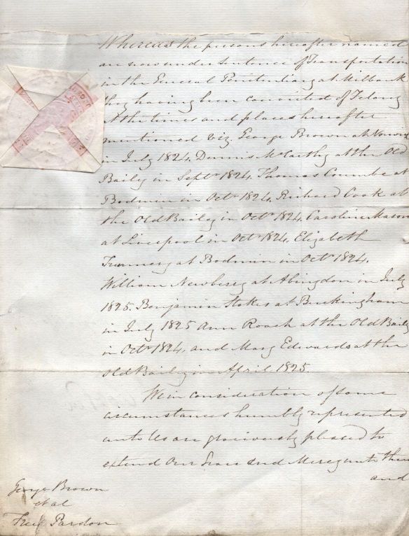 [GEORGE IV — Free pardon, lacking the King's signature at the head, | Sophie Dupré Autographs