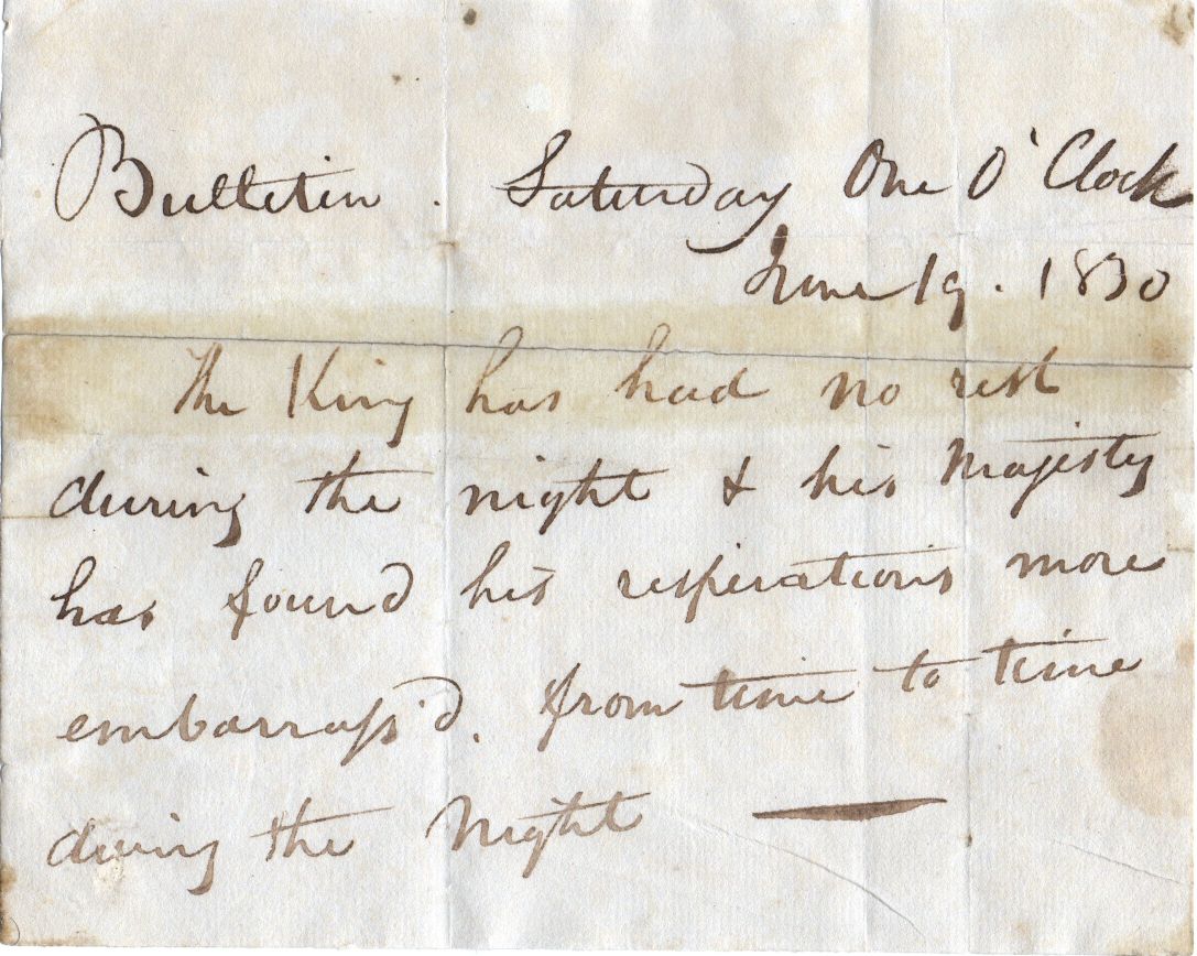 [GEORGE IV — Manuscript Bulletin, | Sophie Dupré Autographs