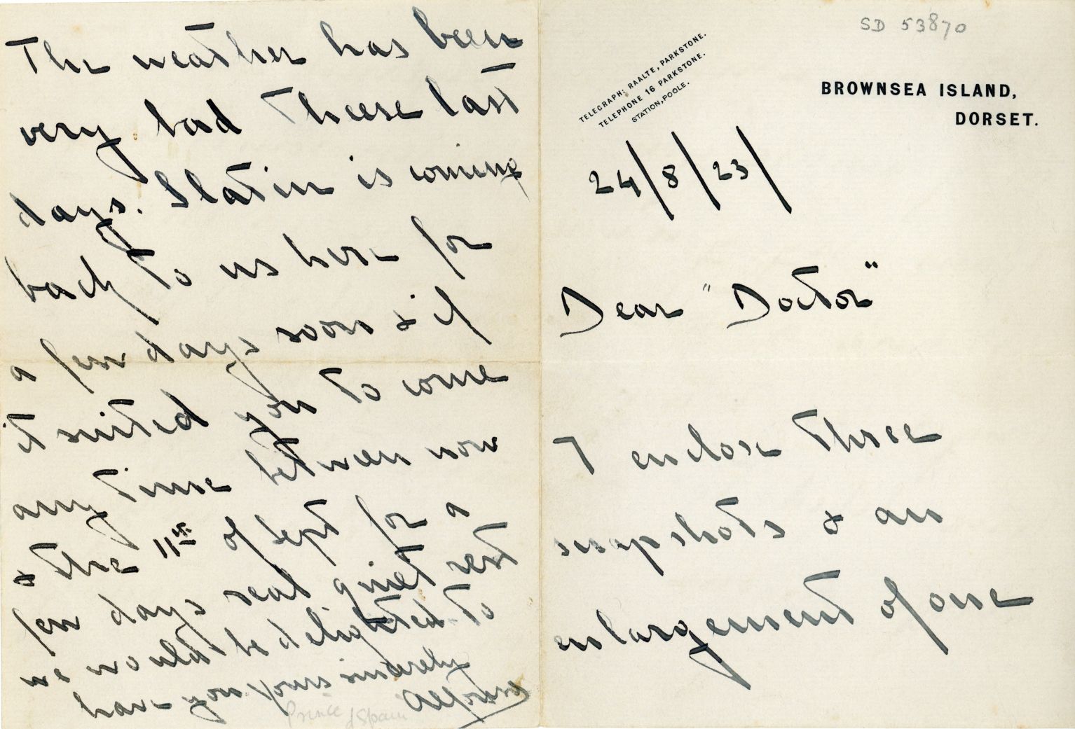 ALFONSO OF ORLÉANS AND BOURBON — Autograph Letter Signed to Dear 'Doctor' , | Sophie Dupré Autographs