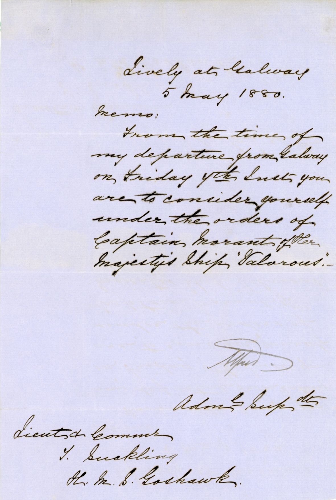 ALFRED — Mermorandum signed 'Alfred' as Admiral Superintendant, | Sophie Dupré Autographs