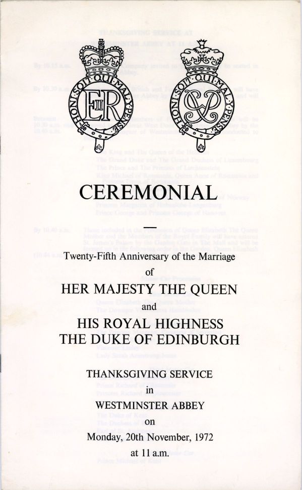 [ELIZABETH II — Ceremonial at their 25th Wedding Anniversary Service, | Sophie Dupré Autographs