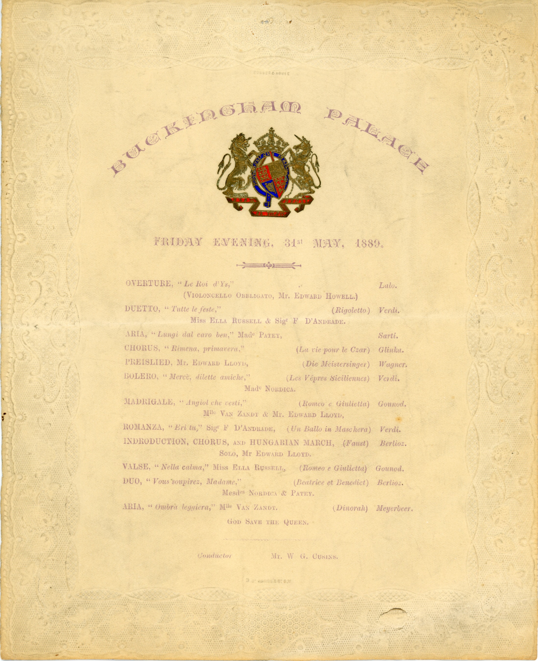 BUCKINGHAM PALACE PROGRAMME — Fine programme for an evening concert at the Palace, | Sophie Dupré Autographs