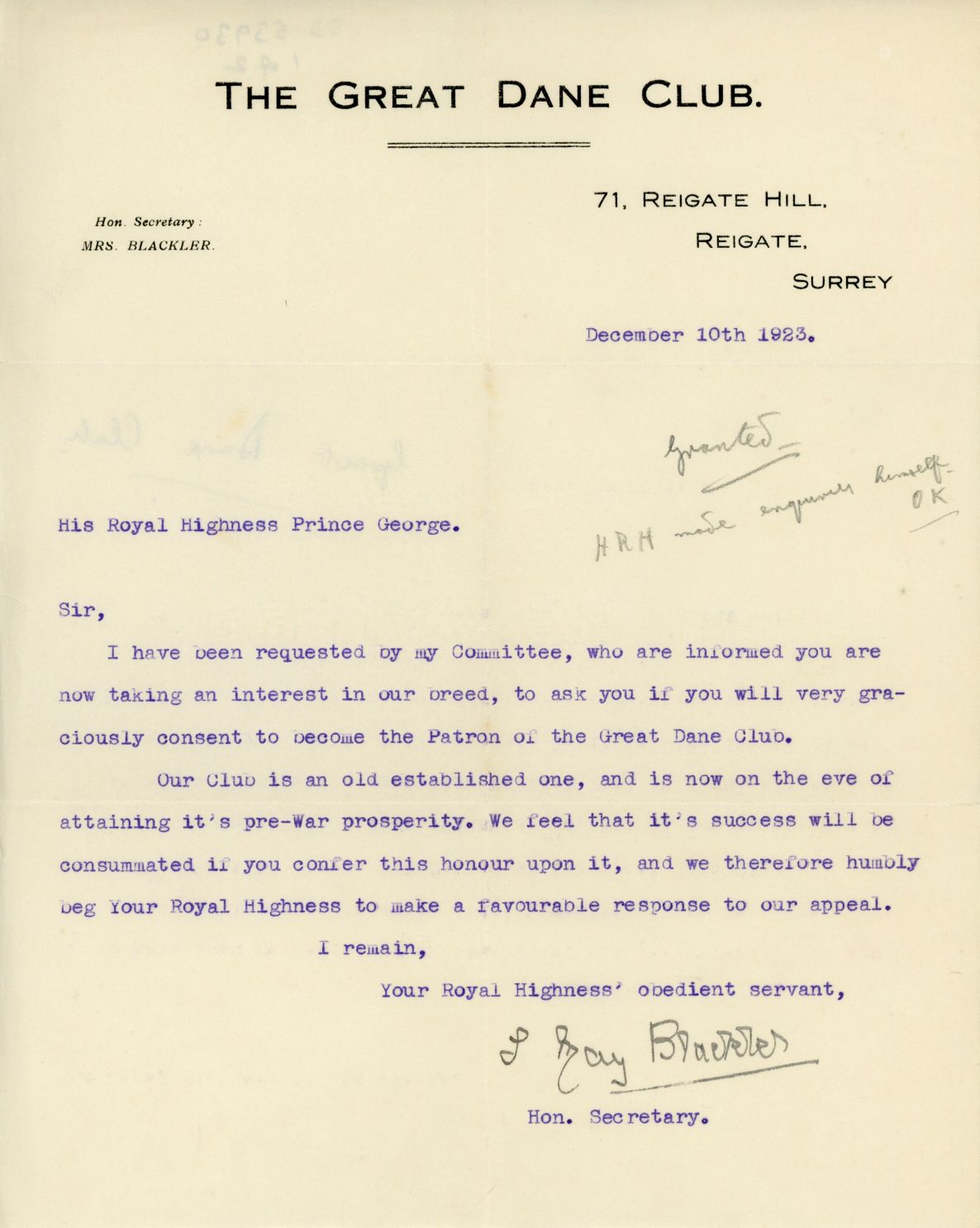 [GEORGE — Pair of Typed Letters Signed, the first addressed to Prince George | Sophie Dupré Autographs
