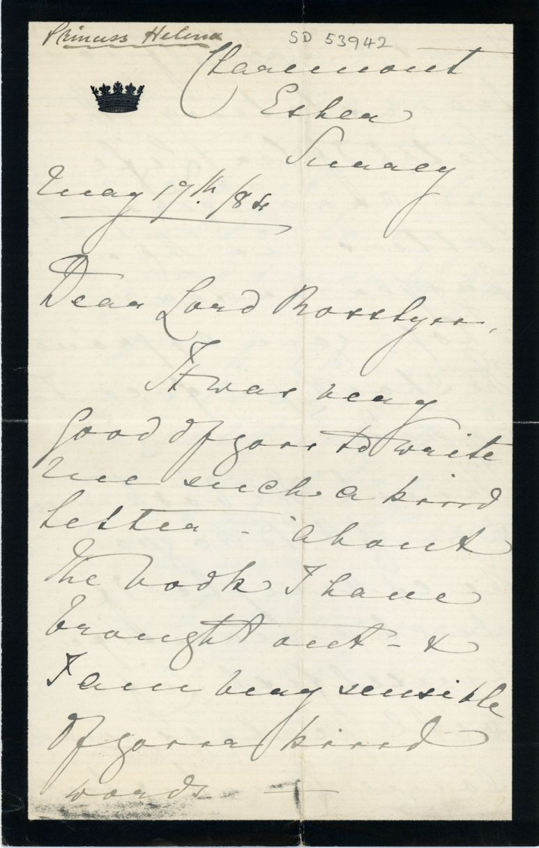 HELENA — Autograph Letter Signed to the 4th Earl of Rosslyn, 1833-1890, | Sophie Dupré Autographs