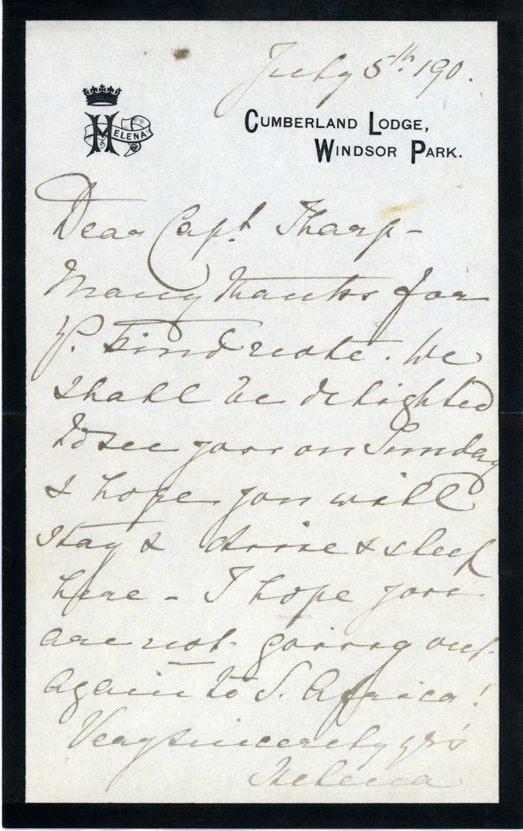 HELENA — Autograph Letter Signed to Captain Tharp, | Sophie Dupré Autographs
