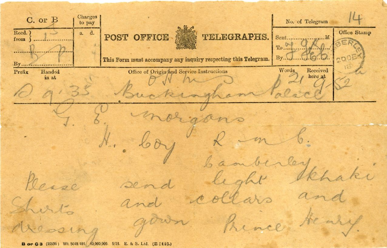 [HENRY — Telegram as received, sent by him to G.E. Morgan, H Company, | Sophie Dupré Autographs