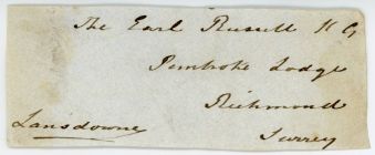 LANSDOWNE — Signature on an envelope front addressed to Earl Russell, K.G., | Sophie Dupré Autographs