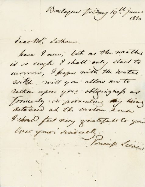 LIEVEN — Autograph Letter Signed, in English, to Mr Lathom, | Sophie Dupré Autographs