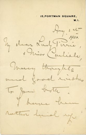 LOUISE VICTORIA — Autograph Letter Signed to Lady Pirrie and Miss Carlisle, | Sophie Dupré Autographs