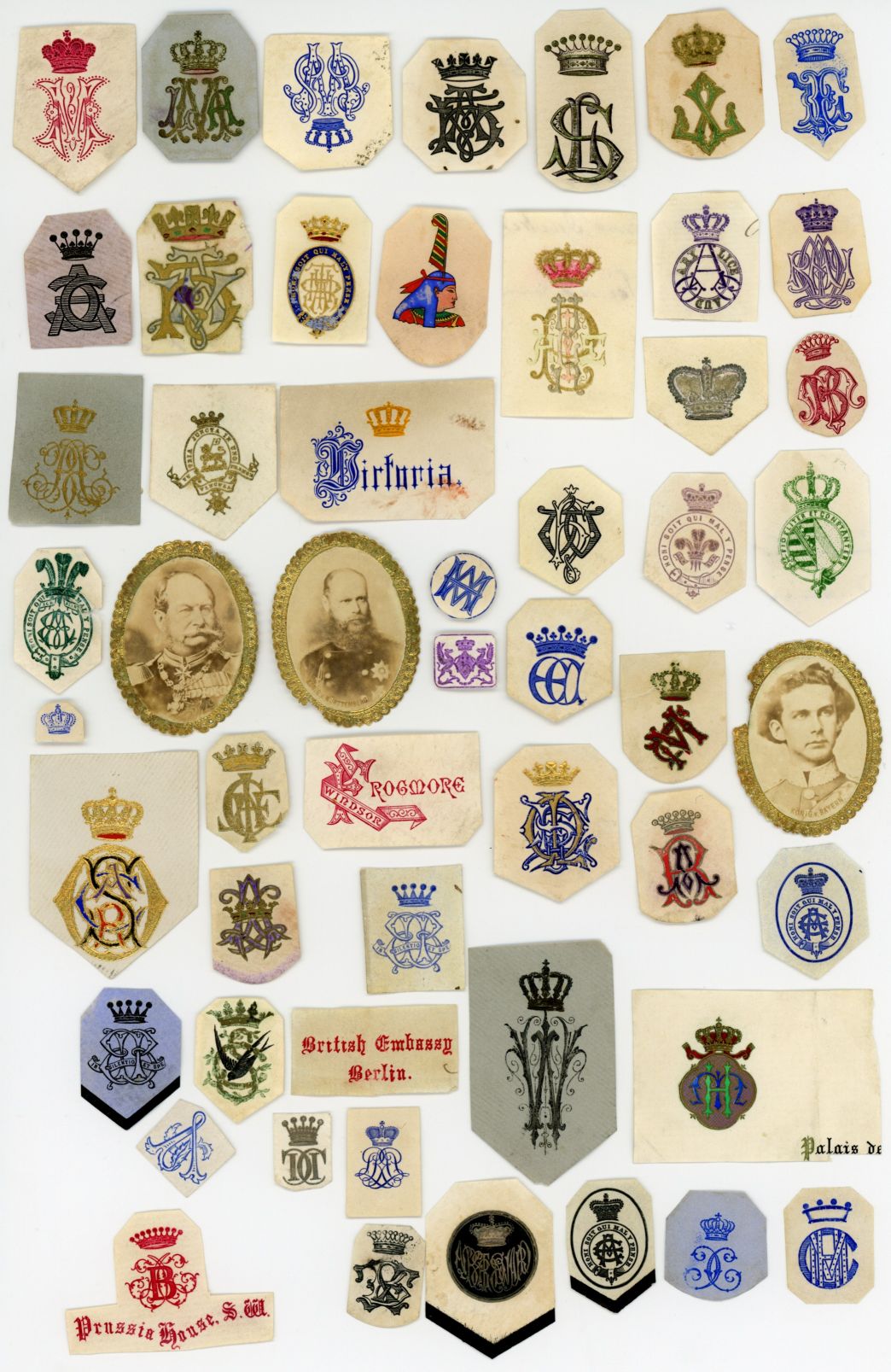 MONOGRAMS — Fascinating collection of monograms, nearly all bearing a crown or coronet, | Sophie Dupré Autographs