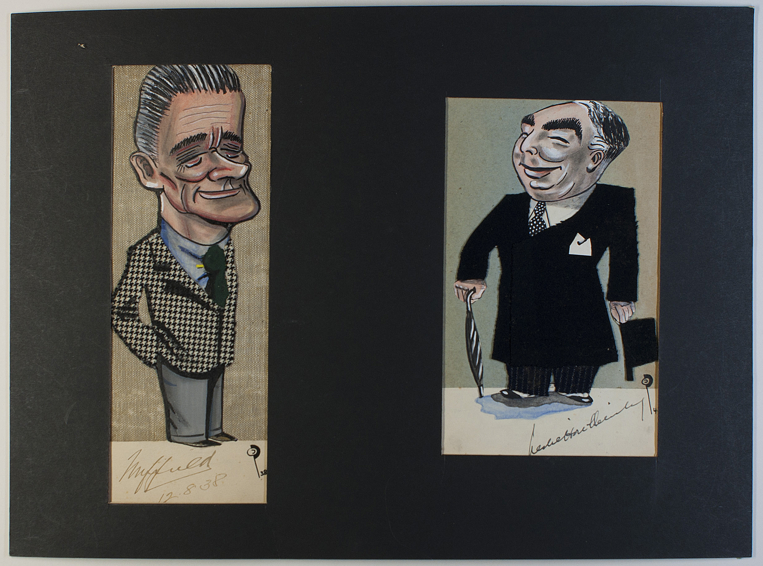 HORE-BELISHA — Pair of excellent collage cartoon portraits in colour,  signed by them, | Sophie Dupré Autographs