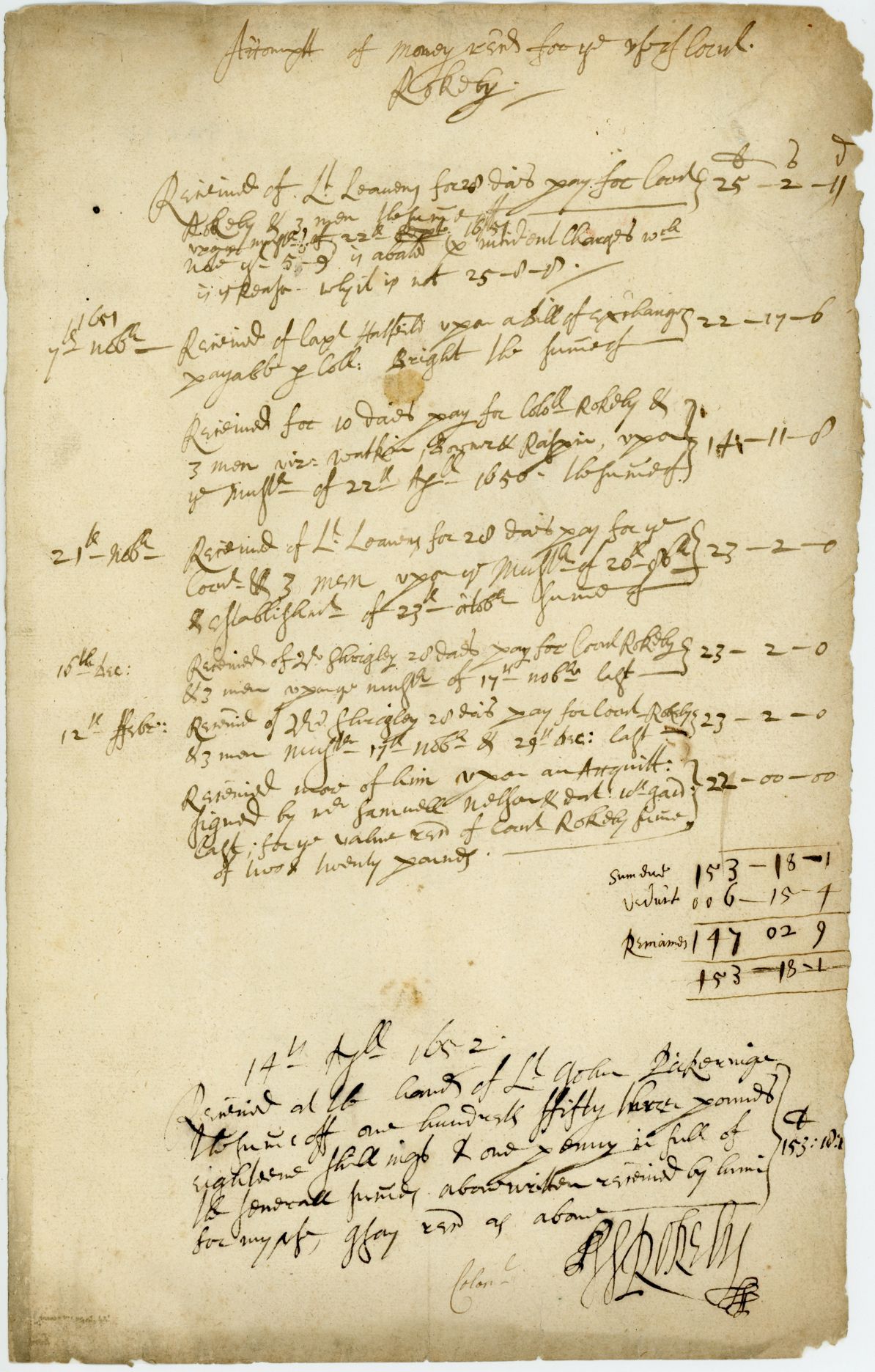 ROKEBY — Receipted Account Signed, with transcription, | Sophie Dupré Autographs