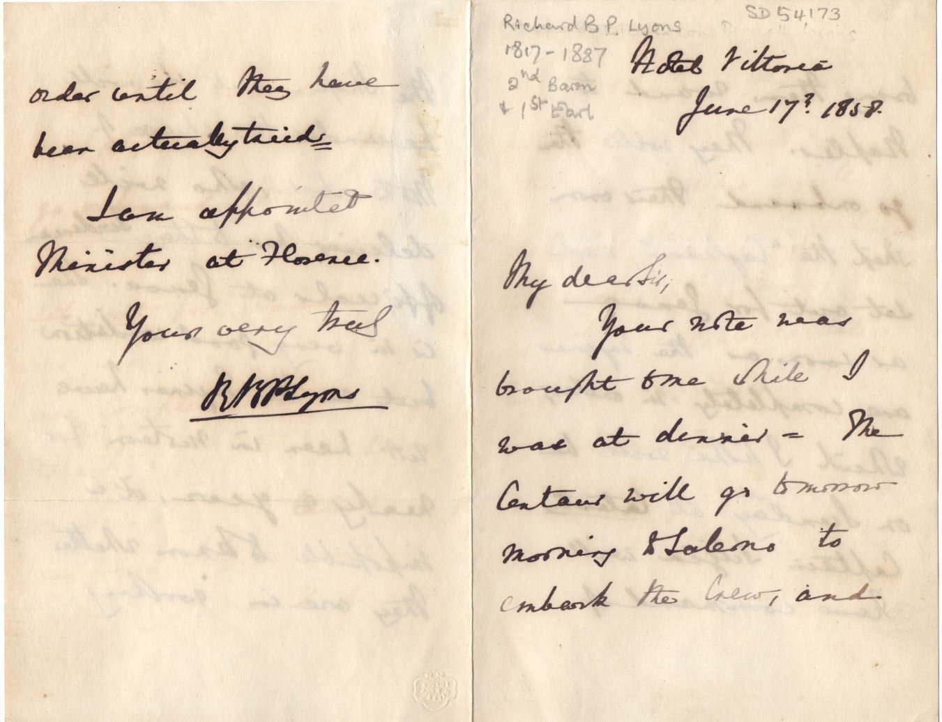 LYONS — Autograph letter signed to 'My dear Sir', | Sophie Dupré Autographs