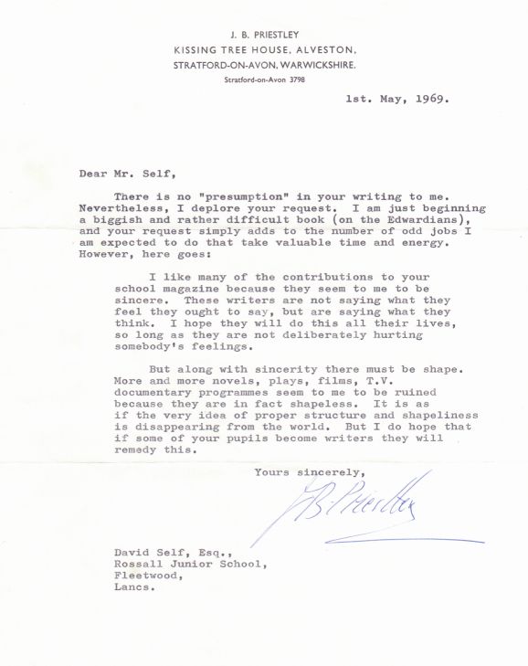 PRIESTLEY — Fine Typed Letter Signed to David SELF | Sophie Dupré Autographs