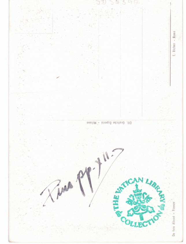 PIUS XII — Colour Portrait Postcard Photo by Alinari, signed 'Pius pp. XII.' | Sophie Dupré Autographs