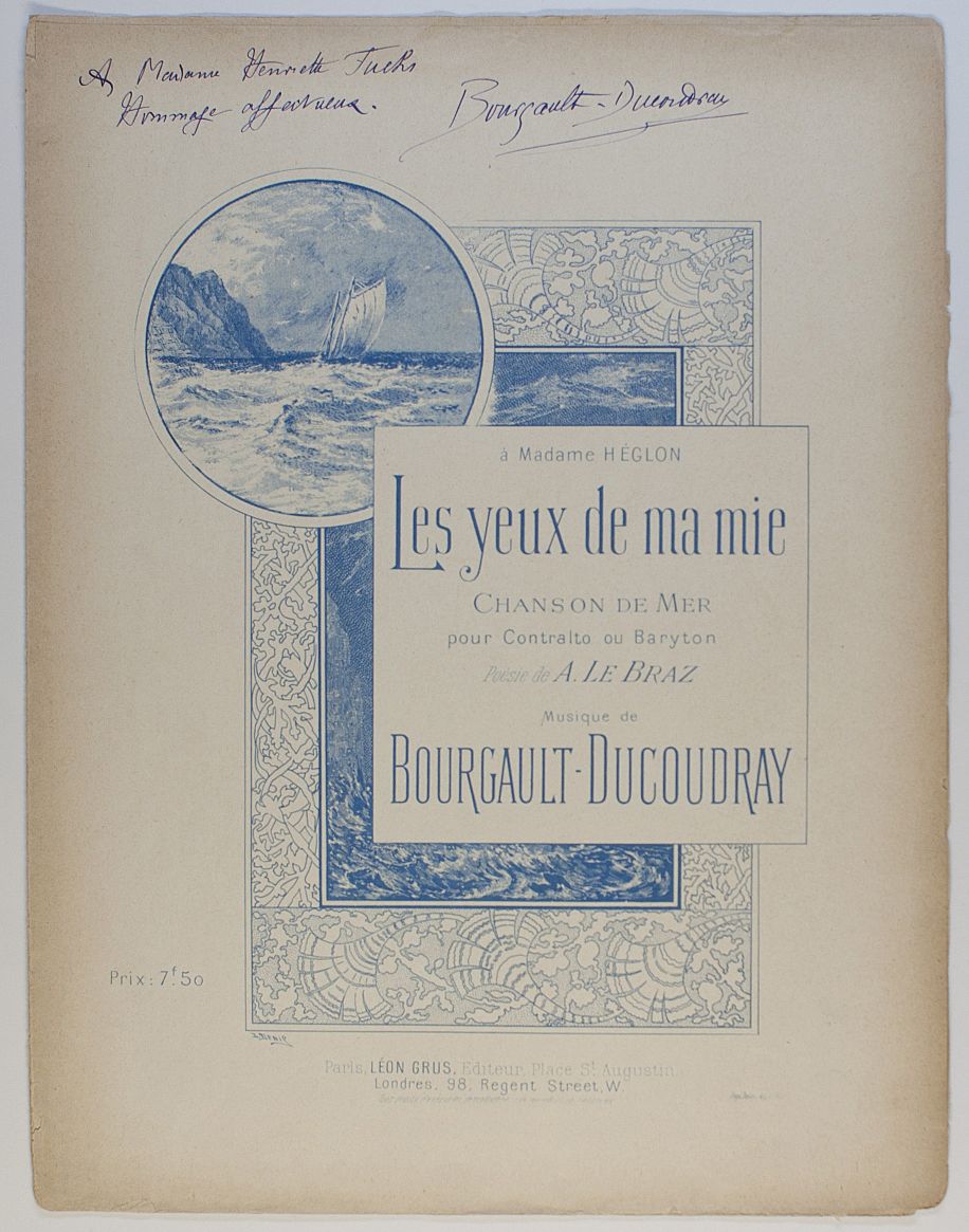 BOURGAULT-DUCOUDRAY — Song 'Les yeux de ma mie' ('My sweetheart's eyes'), | Sophie Dupré Autographs