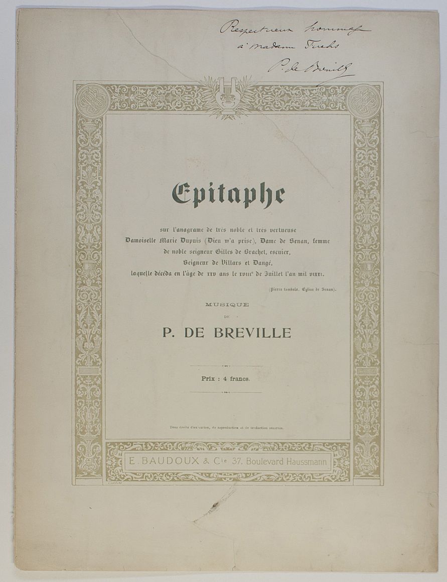 BRÉVILLE — 'Épitaphe', a charming setting for voice and piano, | Sophie Dupré Autographs