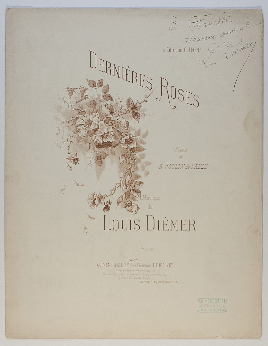DIÉMER — 'Dernières Roses' for voice and piano, | Sophie Dupré Autographs