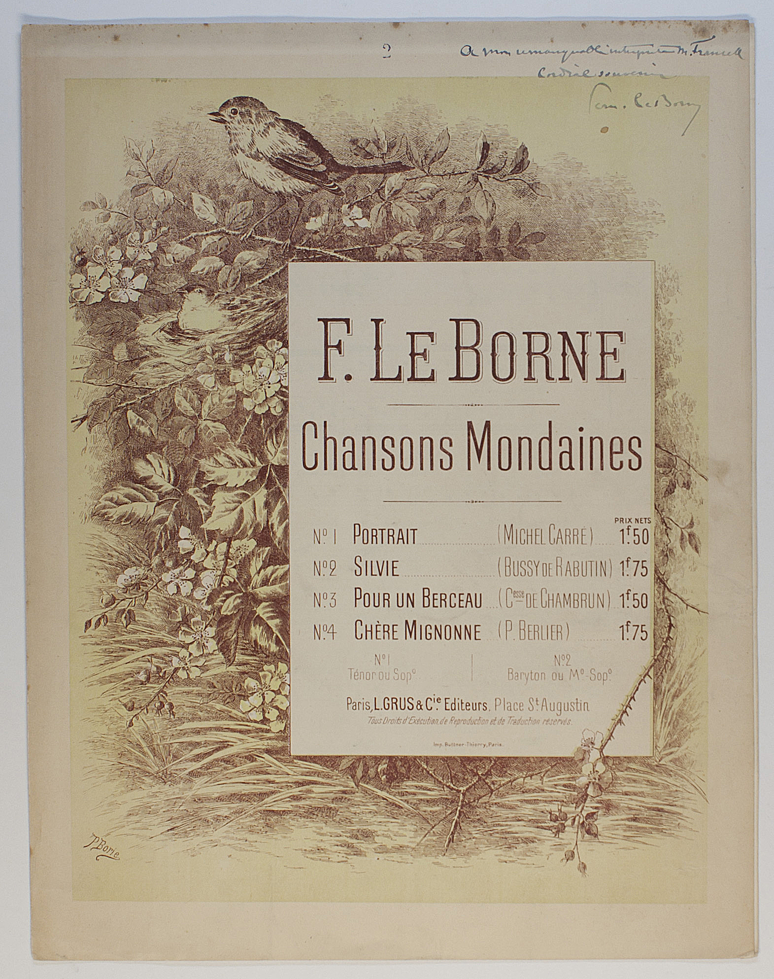 LE BORNE — 'Sylvie' for tenor or soprano and piano, | Sophie Dupré Autographs
