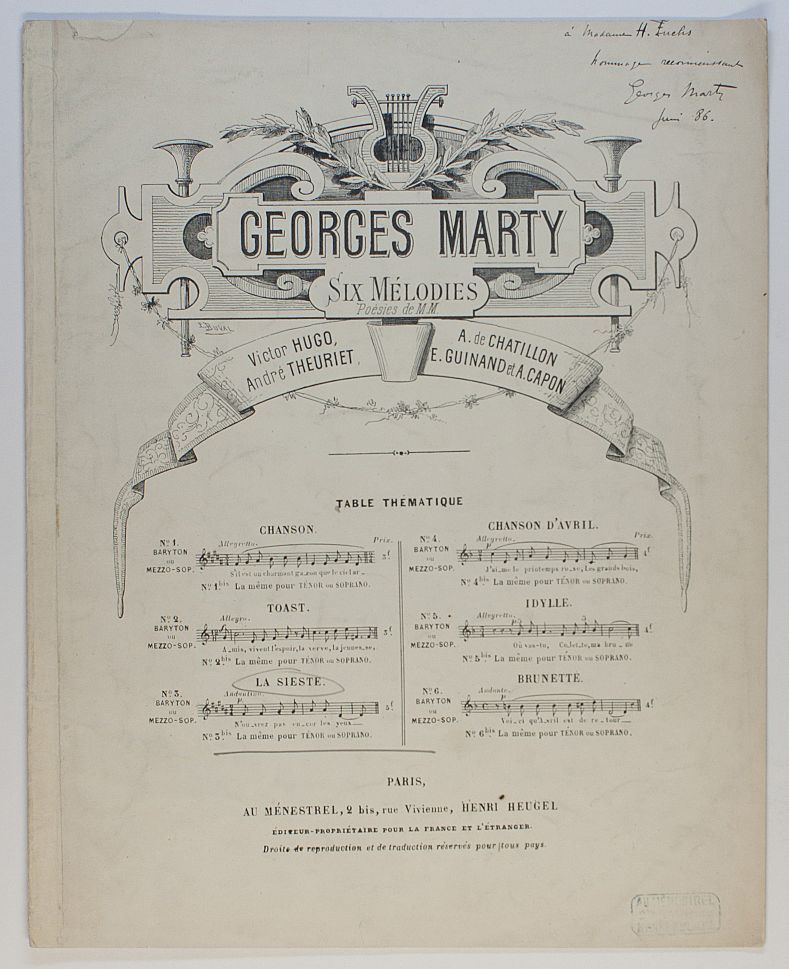 MARTY — 'La Sieste' for tenor or soprano and piano, | Sophie Dupré Autographs